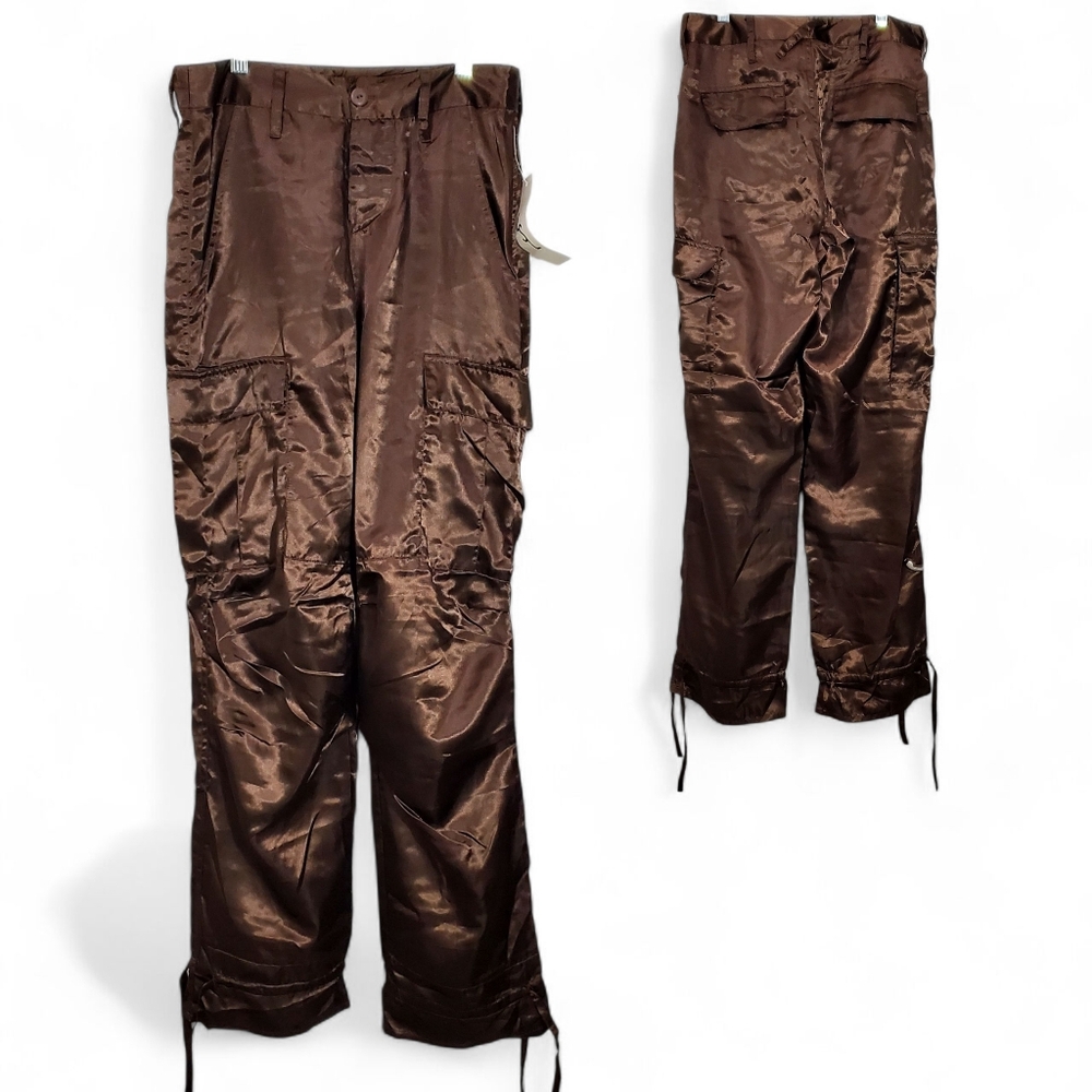 LSL Gold Shimmer Silk Blend Cargo Pants sz 4 Chocolate - Brown - Picture 2 of 7